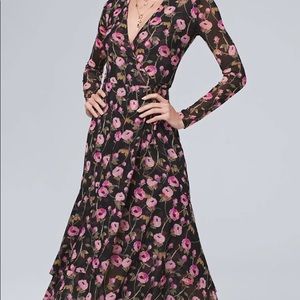 COPY - WHBM Tiered Mesh Wrap Dresd